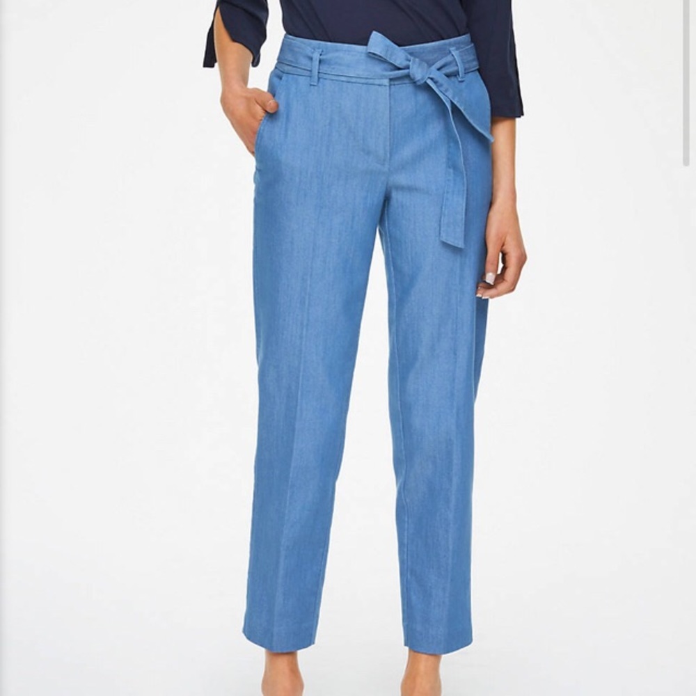 Loft | CHAMBRAY TIE WAIST SLIM PANTS WORK CAREER